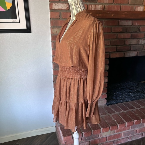 A.L.C Silvie Smocked Mini Dress in Butterscotch Sz 10 - Picture 5 of 10